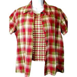 Coastal Casual Plaid Tank Top Shirt Set Sz Small Smocked Cami Resortwear Travel